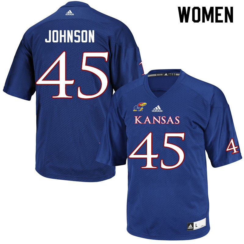 Women #45 Issaiah Johnson Kansas Jayhawks College Football Jerseys Sale-Royal - Click Image to Close